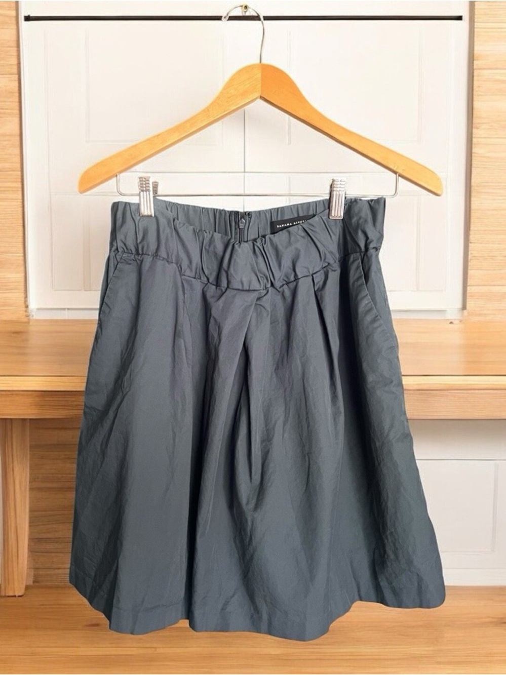 Vintage Banana Republic Olive Gray Pleated A-Line Mini Skirt